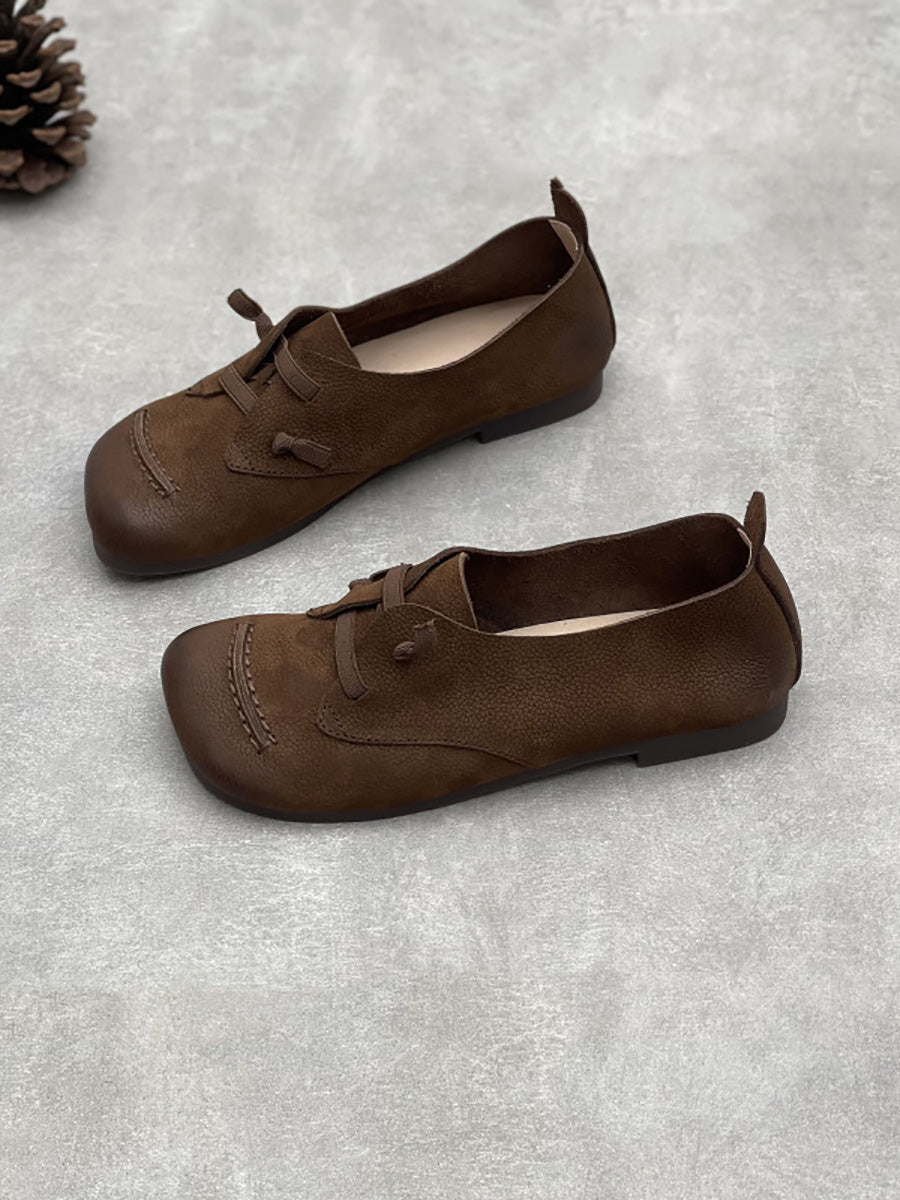 Women Retro Soft Leather Spliced Low Heel Shoes