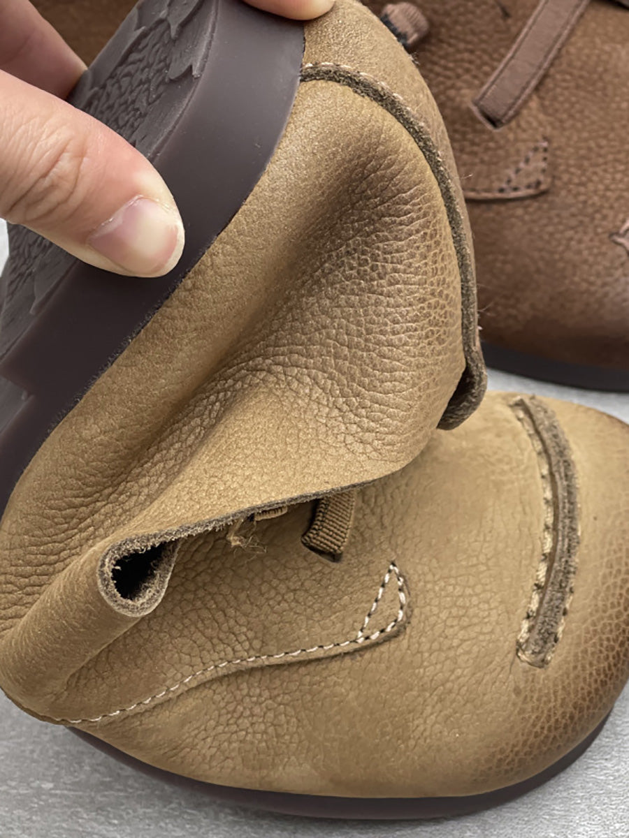 Women Retro Soft Leather Spliced Low Heel Shoes