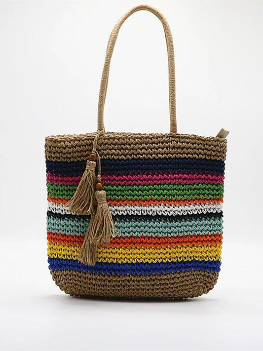 Artsy Colorful Straw Weave Shouder Bag