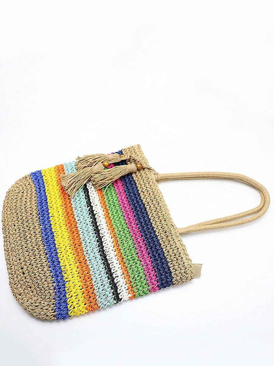 Artsy Colorful Straw Weave Shouder Bag