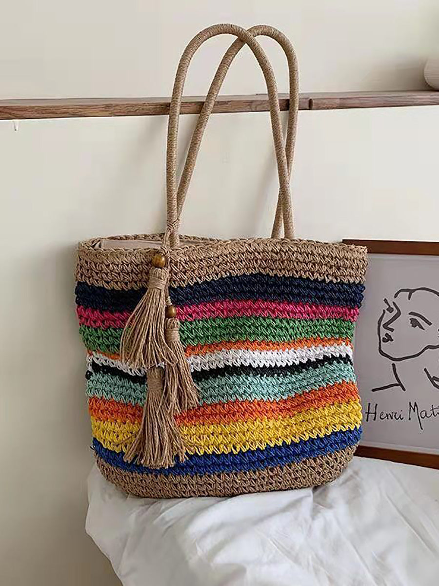 Artsy Colorful Straw Weave Shouder Bag