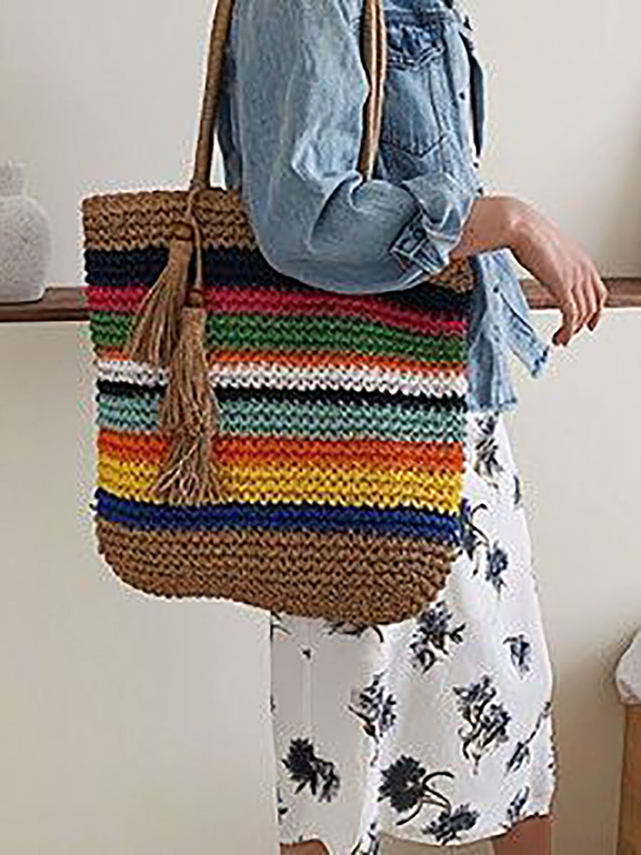 Artsy Colorful Straw Weave Shouder Bag