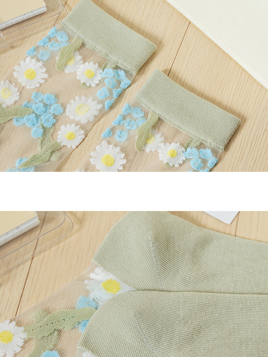 4 Pairs Women Summer Flower Jacquard Socks