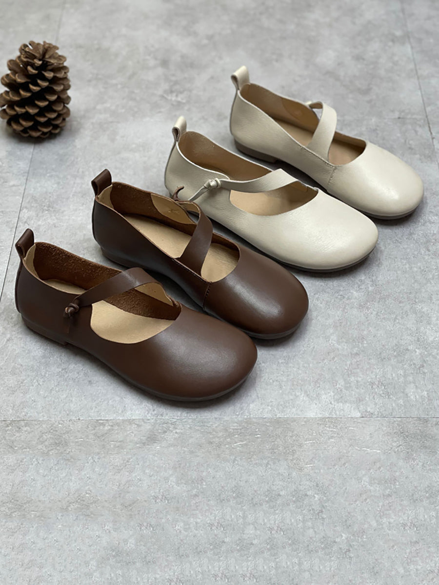 Women Vintage Summer Soft Leather Low Heel Shoes