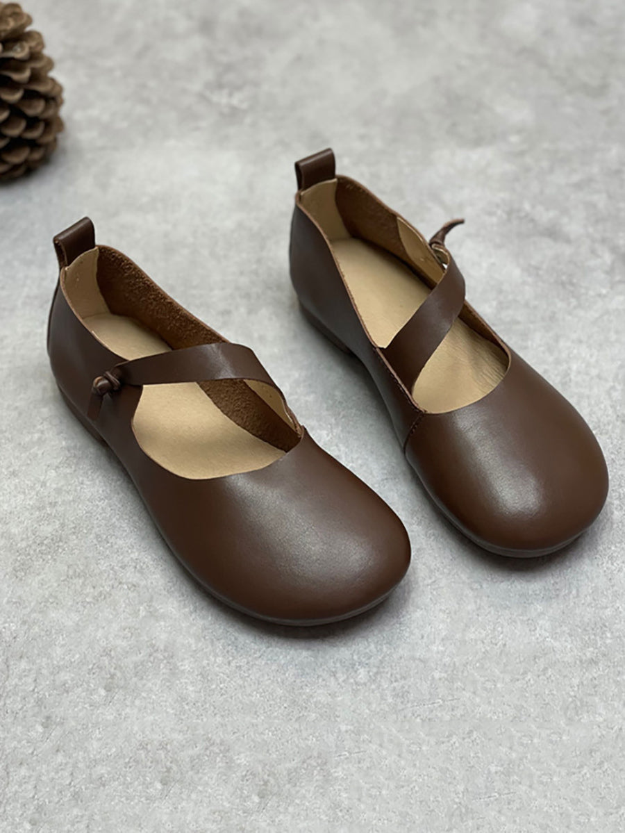 Women Vintage Summer Soft Leather Low Heel Shoes