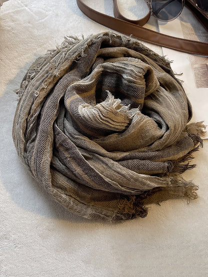 Women Retro Colorblock Stripe Raw-edge Shawl Scarf