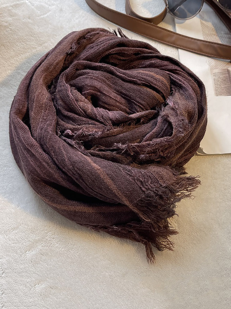 Women Retro Colorblock Stripe Raw-edge Shawl Scarf