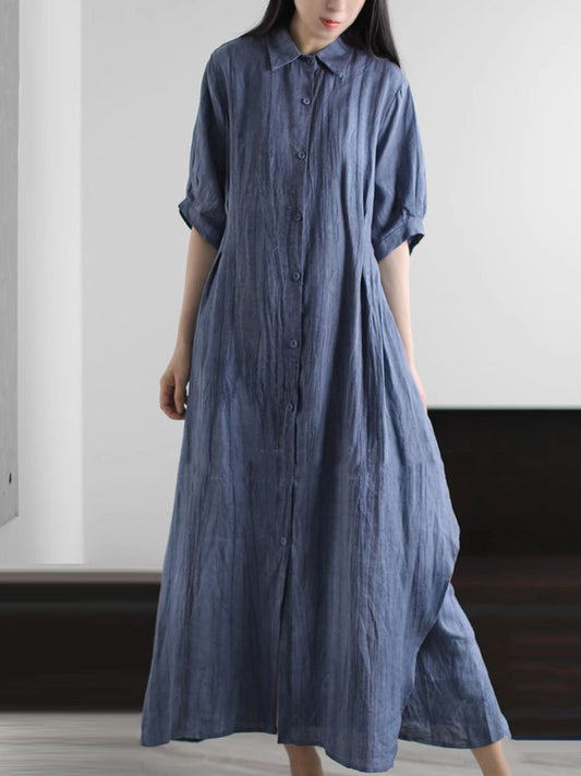 Plus Size Women Summer Artsy Pure Color Shirt Dress