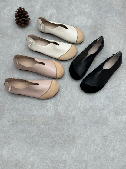 Women Summer Soft Leather Colorblock Low Heel Shoes