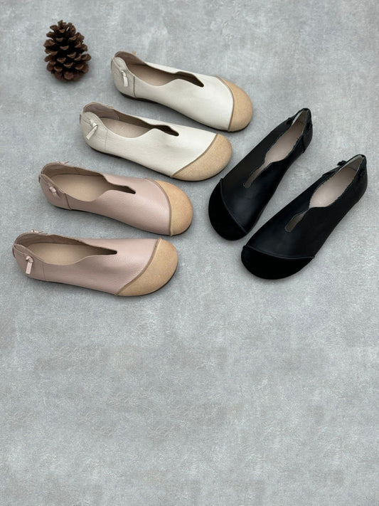 Women Summer Soft Leather Colorblock Low Heel Shoes