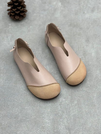 Women Summer Soft Leather Colorblock Low Heel Shoes