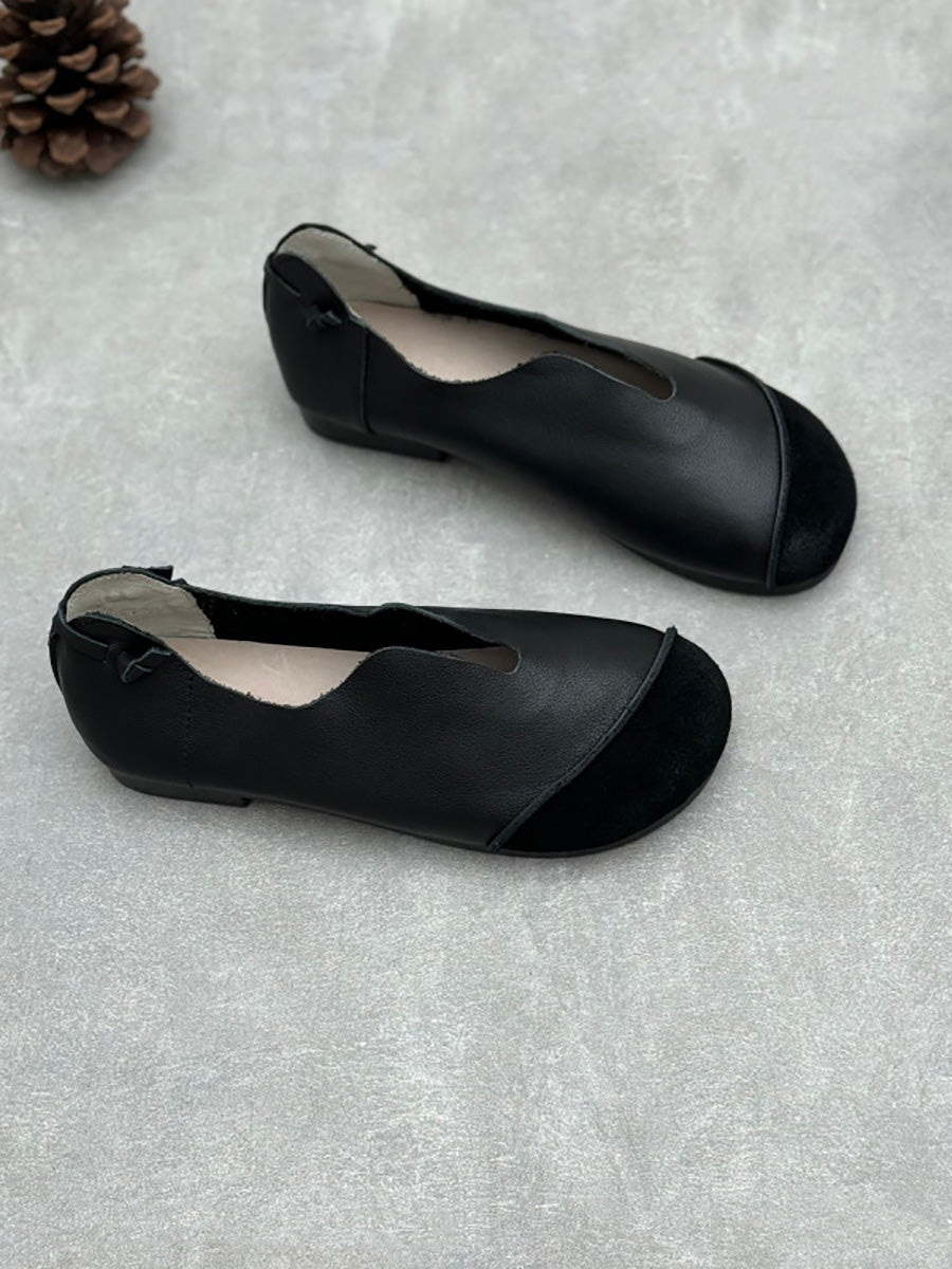 Women Summer Soft Leather Colorblock Low Heel Shoes