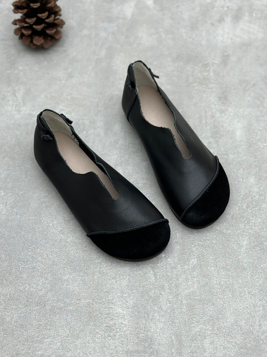 Women Summer Soft Leather Colorblock Low Heel Shoes