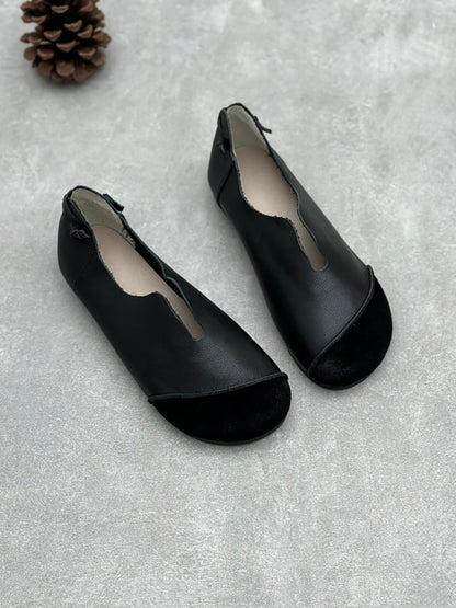 Women Summer Soft Leather Colorblock Low Heel Shoes