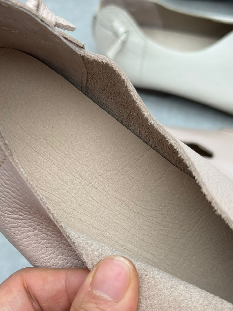 Women Summer Soft Leather Colorblock Low Heel Shoes