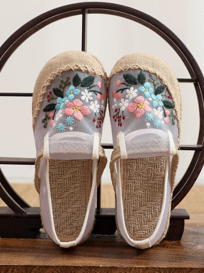 Women Summer Ethnic Flower Embroidery Platform Shoes
