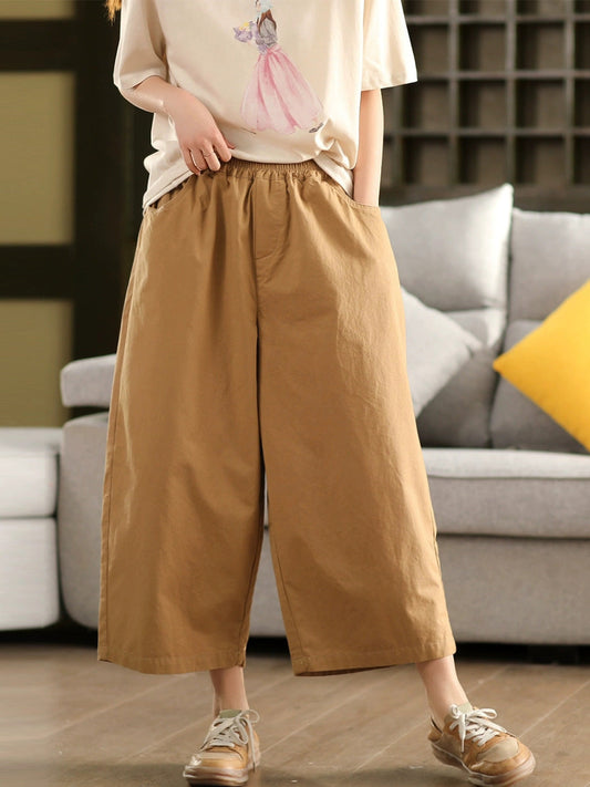 Plus SIze Women Summer Pure Color 100%Cotton Wide-leg Pants