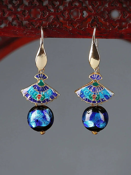 Women Ethnic Cloisonne Scalloped Earrings