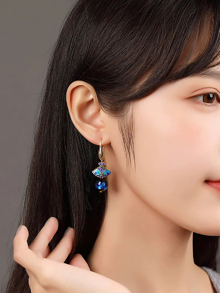 Women Ethnic Cloisonne Scalloped Earrings