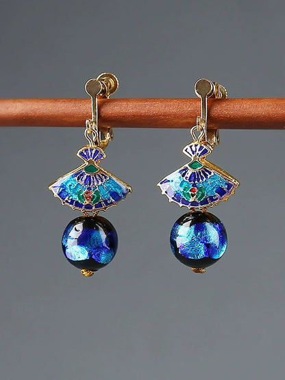 Women Ethnic Cloisonne Scalloped Earrings
