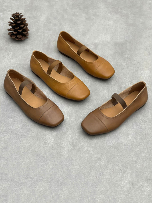 Women Summer Artsy Leather Square Toe Shoes