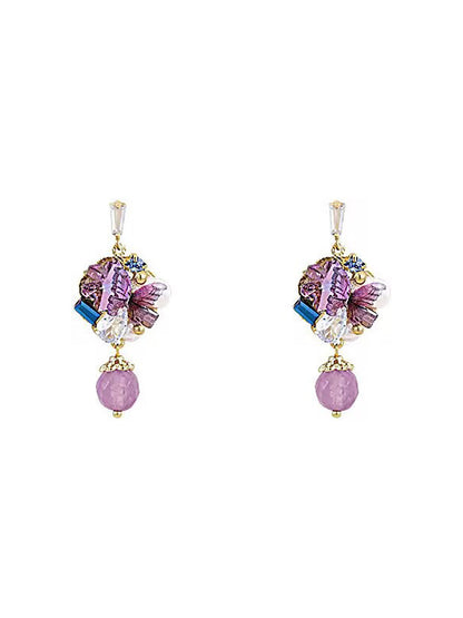 Women Artsy Butterfly Bead Pearl Copper Earrings
