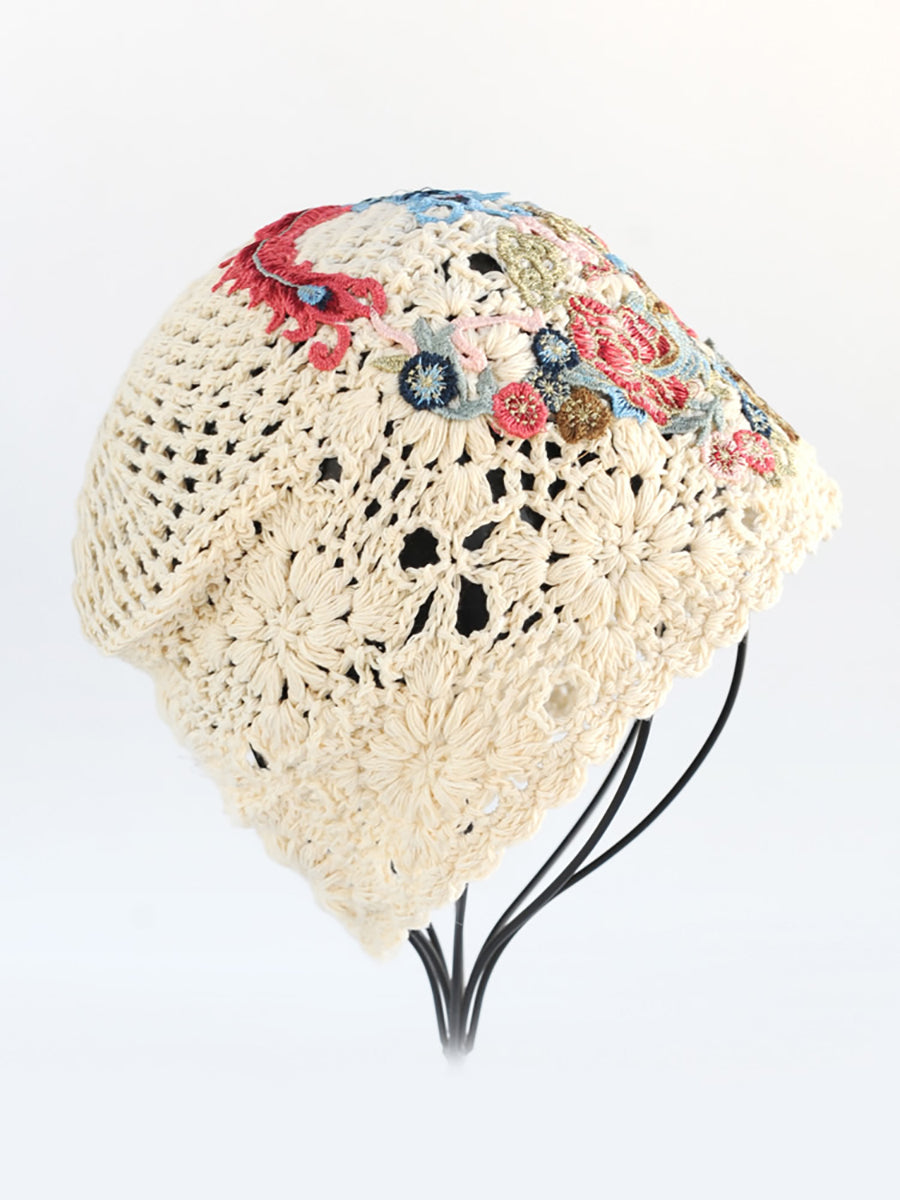 Women Ethnic Flower Embroidery Weave Hat