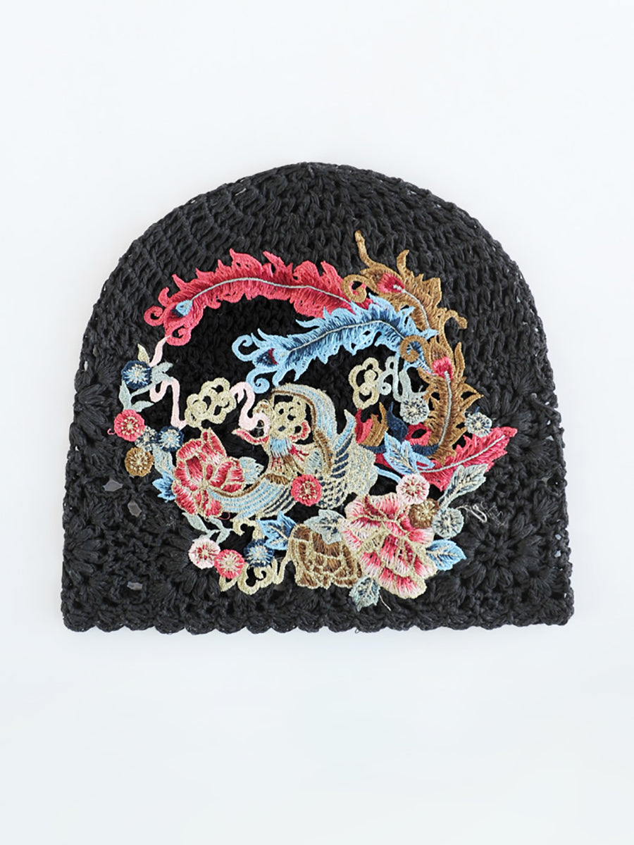 Women Ethnic Flower Embroidery Weave Hat