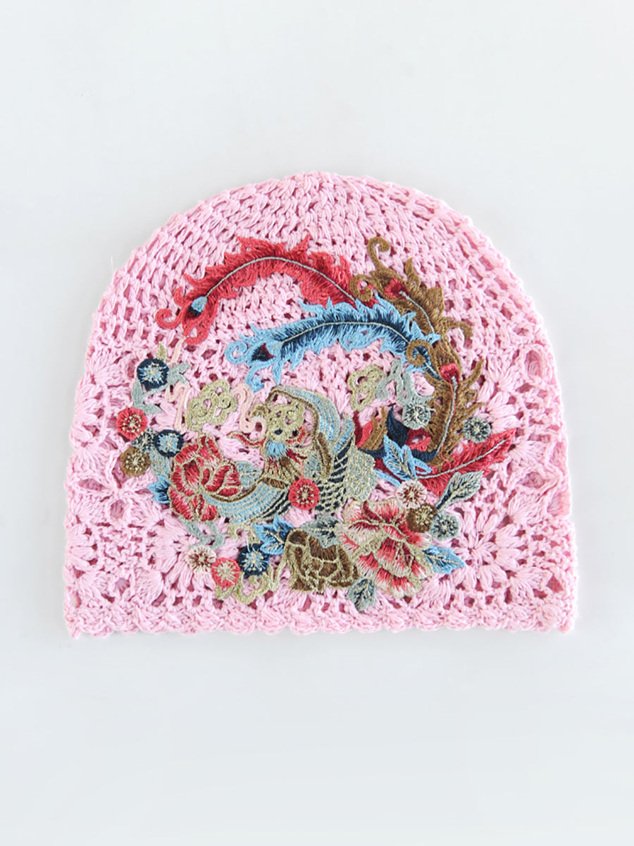 Women Ethnic Flower Embroidery Weave Hat