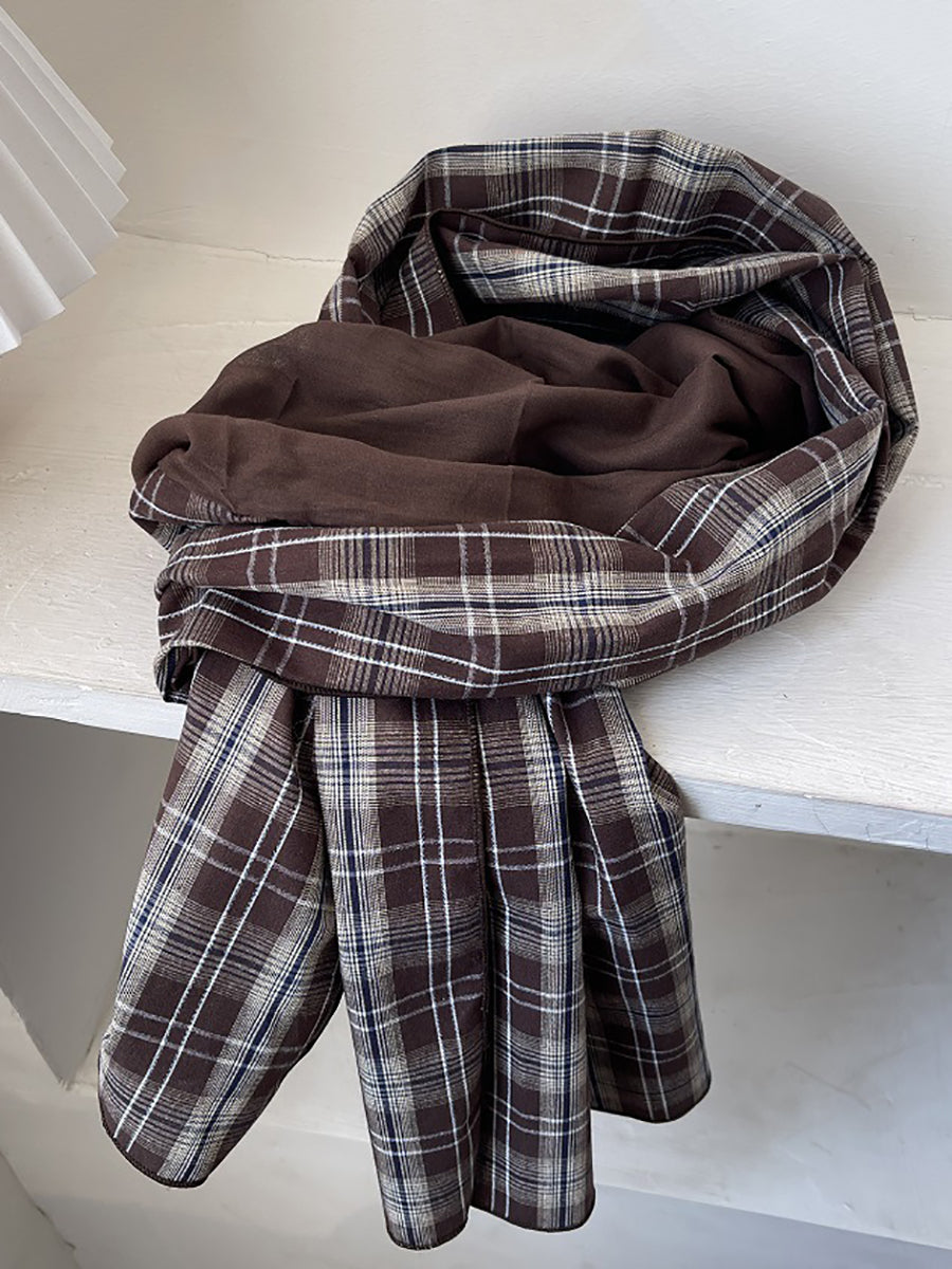 Vintage Plaid Spliced Cotton Shawl Scarf