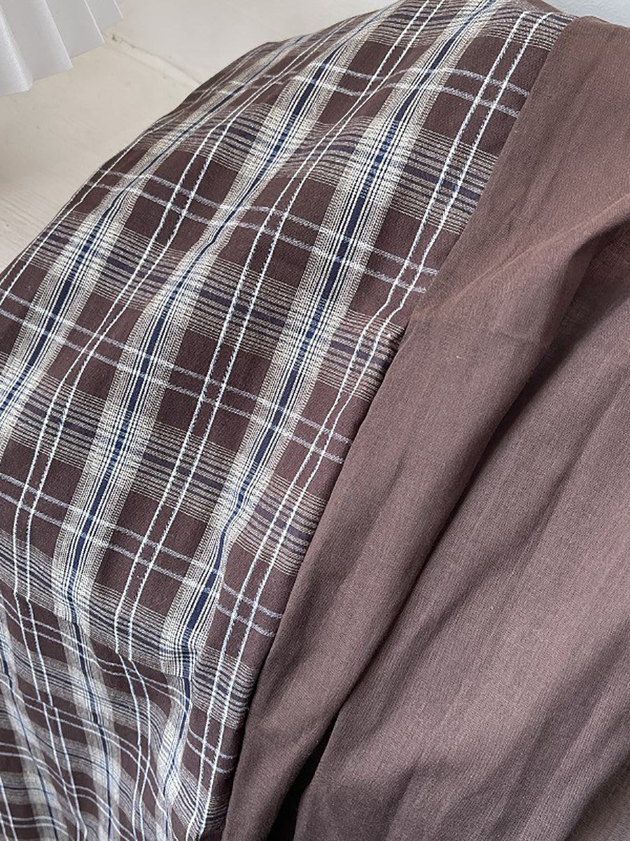 Vintage Plaid Spliced Cotton Shawl Scarf