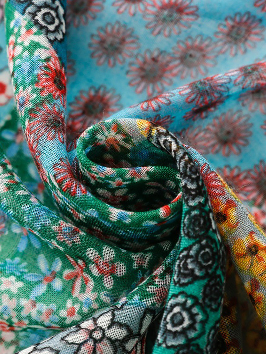 Women Bohemia Floral Patchwork Tassel Shawl Scarf
