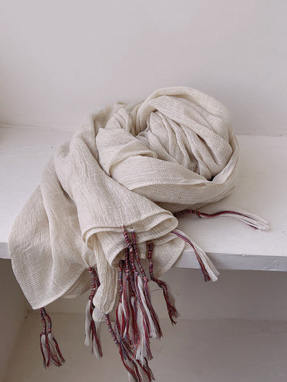 Women Artsy Pure Color Tassel Shawl Scarf