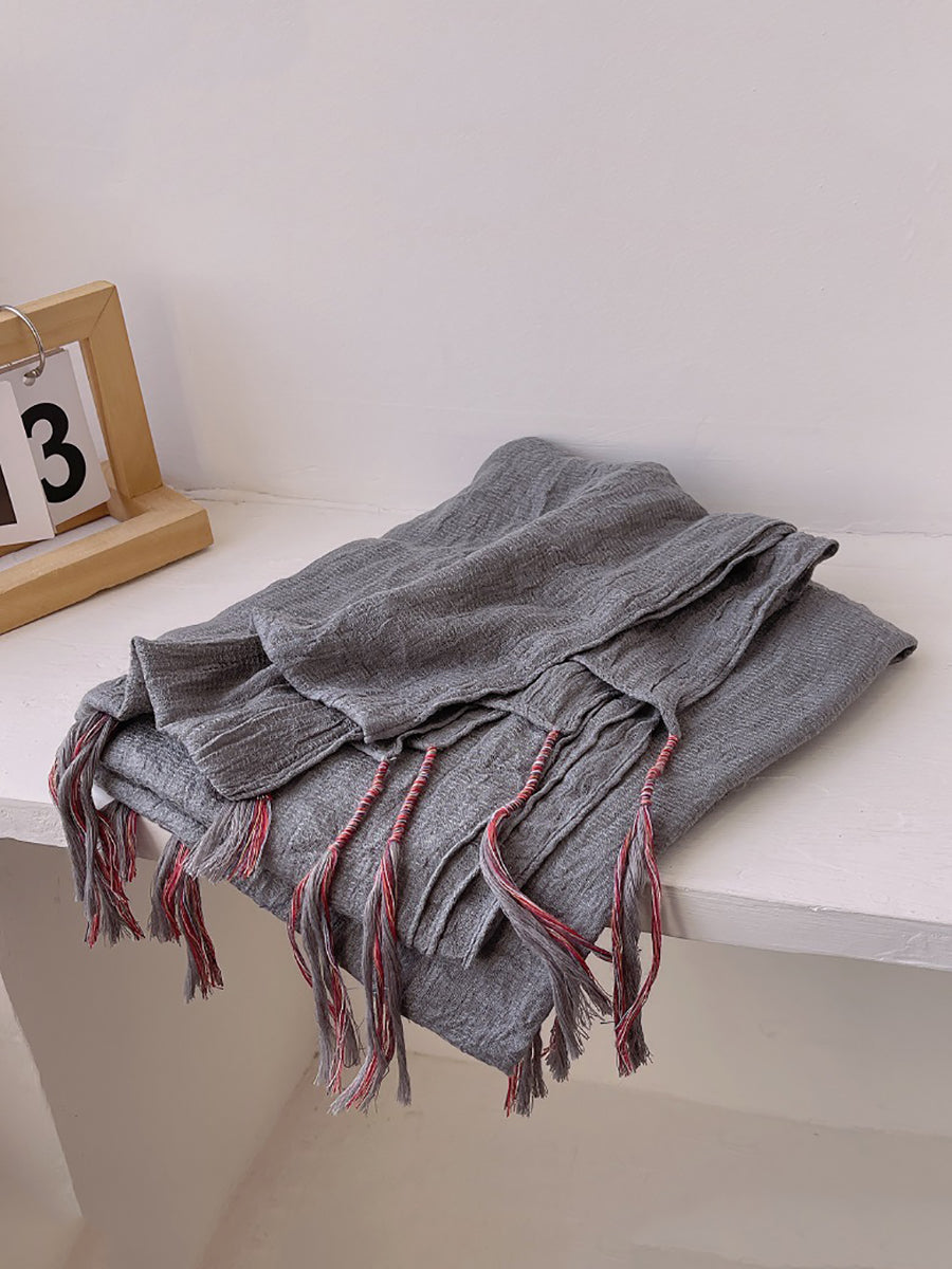 Women Artsy Pure Color Tassel Shawl Scarf