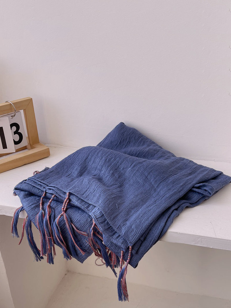 Women Artsy Pure Color Tassel Shawl Scarf