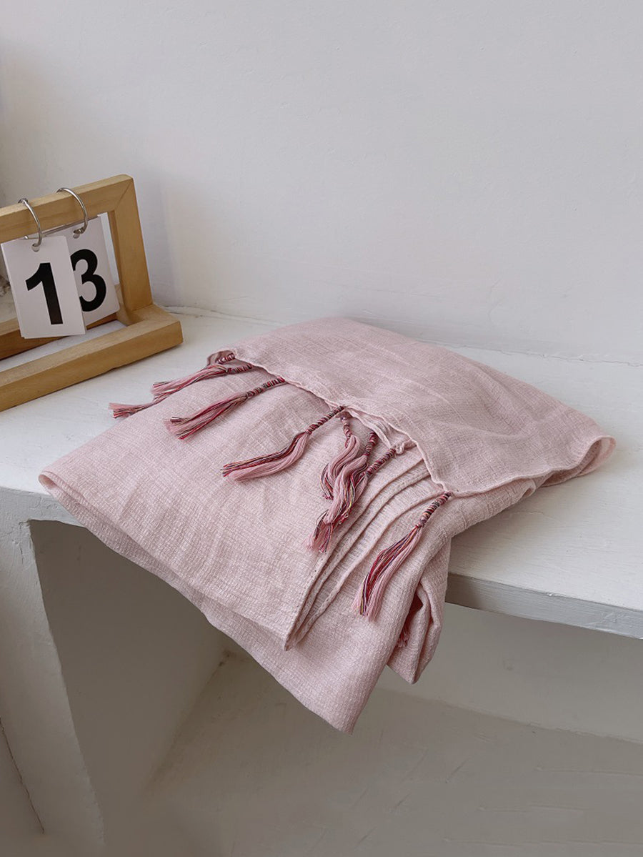 Women Artsy Pure Color Tassel Shawl Scarf