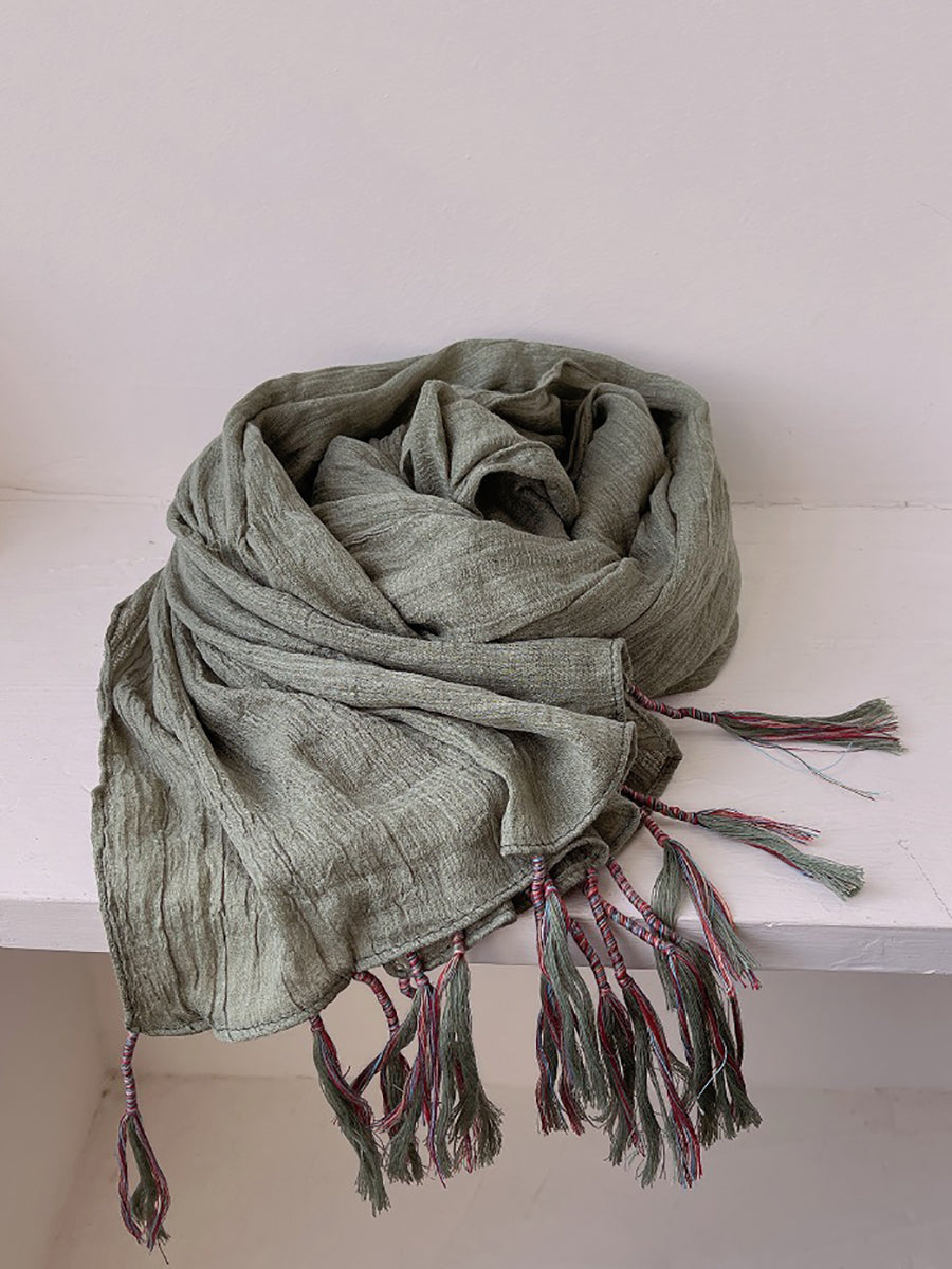 Women Artsy Pure Color Tassel Shawl Scarf