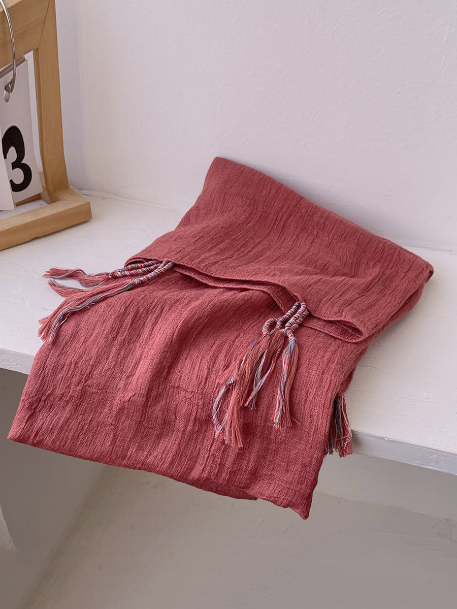 Women Artsy Pure Color Tassel Shawl Scarf