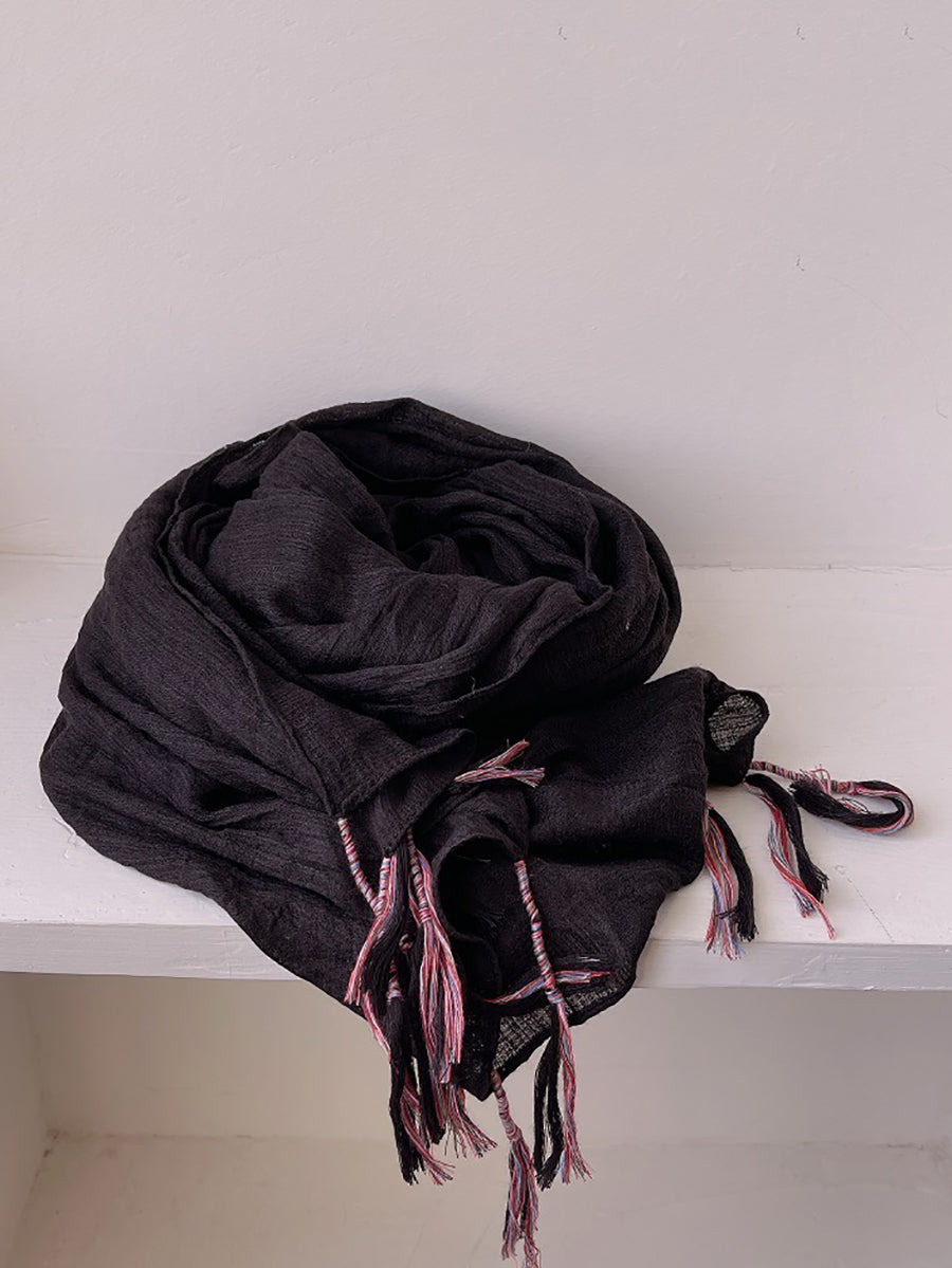 Women Artsy Pure Color Tassel Shawl Scarf