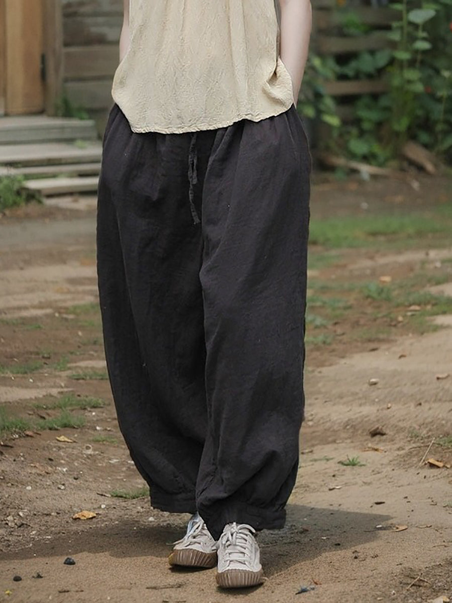 Women Summer Pure Color 100%Cotton Harem Pants