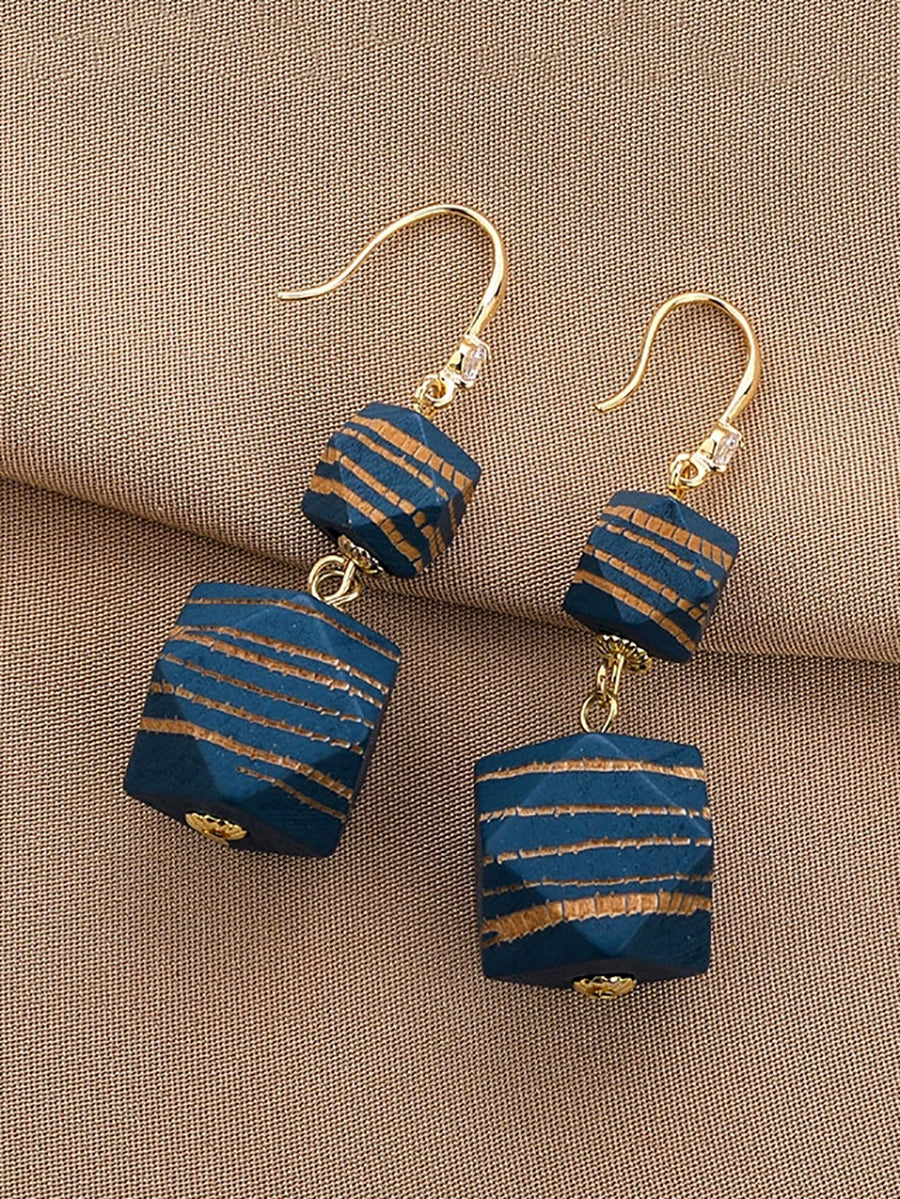 Women Fashion Wooden Bead Copper Earrings