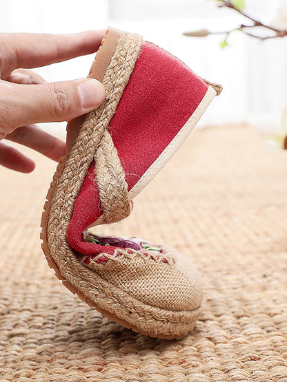 Women Summer Ethnic Ribbon Flower Cloth Flat Shoes