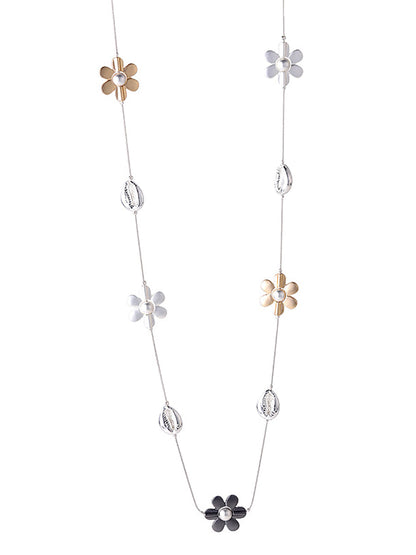 Women Fashion Alloy Flower Pandent Necklace
