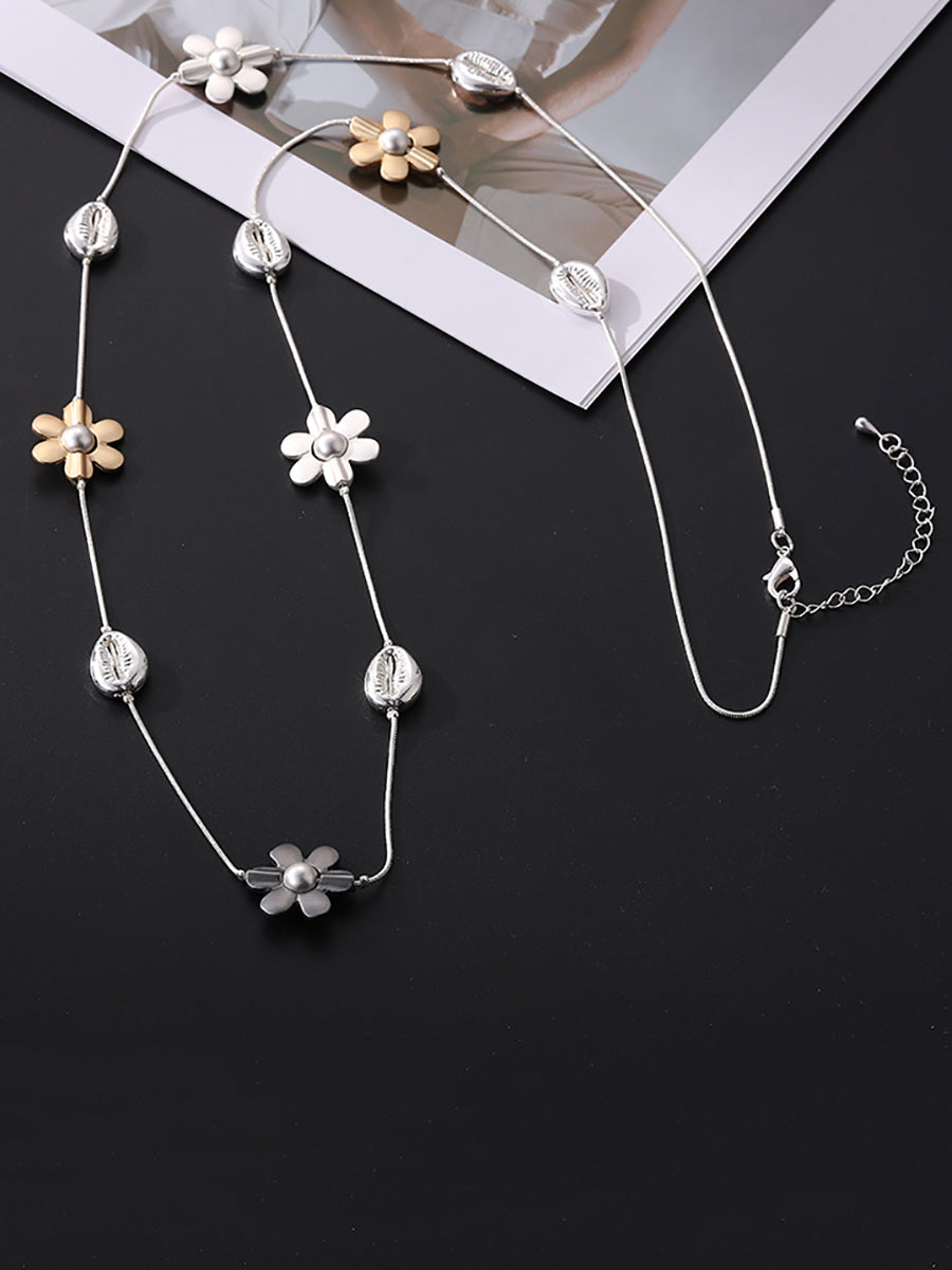 Women Fashion Alloy Flower Pandent Necklace