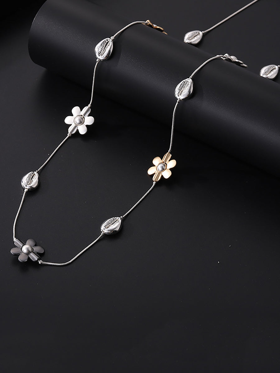 Women Fashion Alloy Flower Pandent Necklace