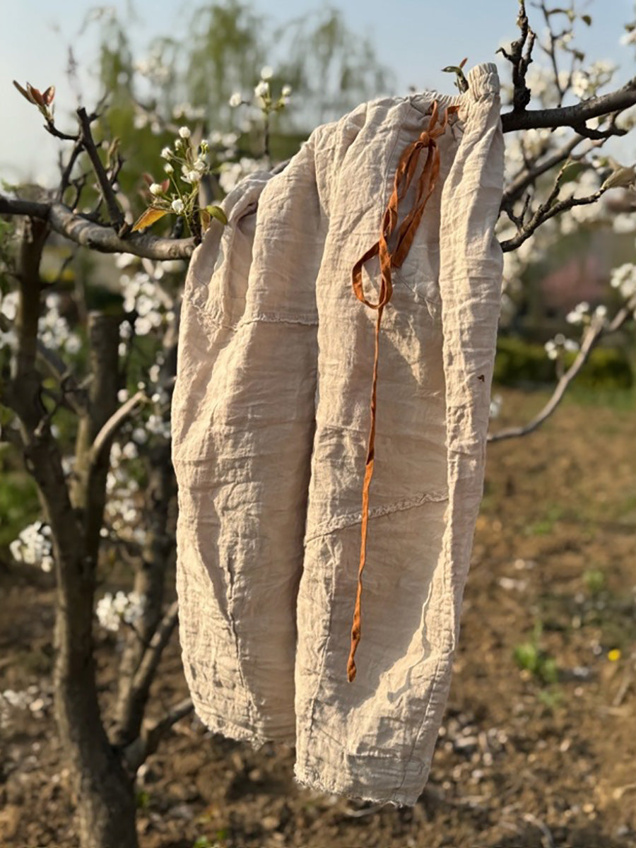 Women Summer Pure Color Linen Wide-leg Pants