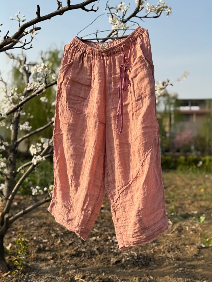 Women Summer Pure Color Linen Wide-leg Pants