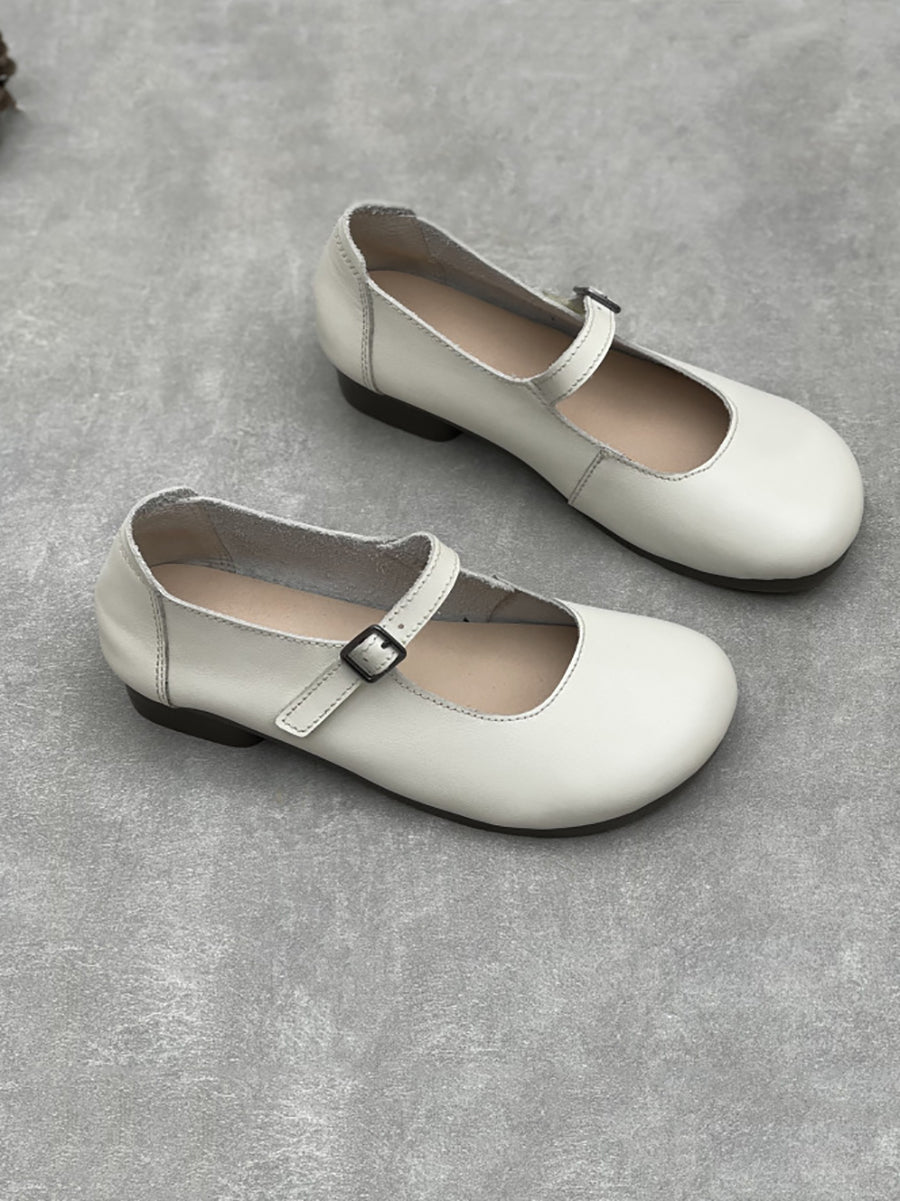 Women Casual Genuine Leather Low Heel Mary Jane Shoes