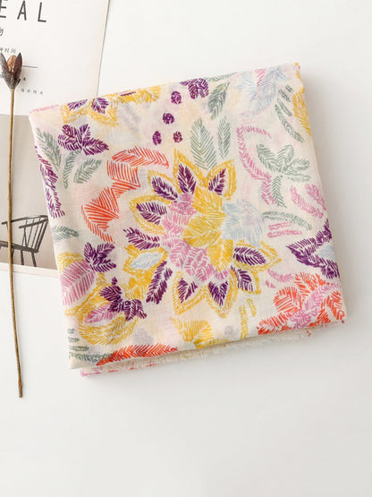 Women Artsy Colorful Plant Shawl Scarf