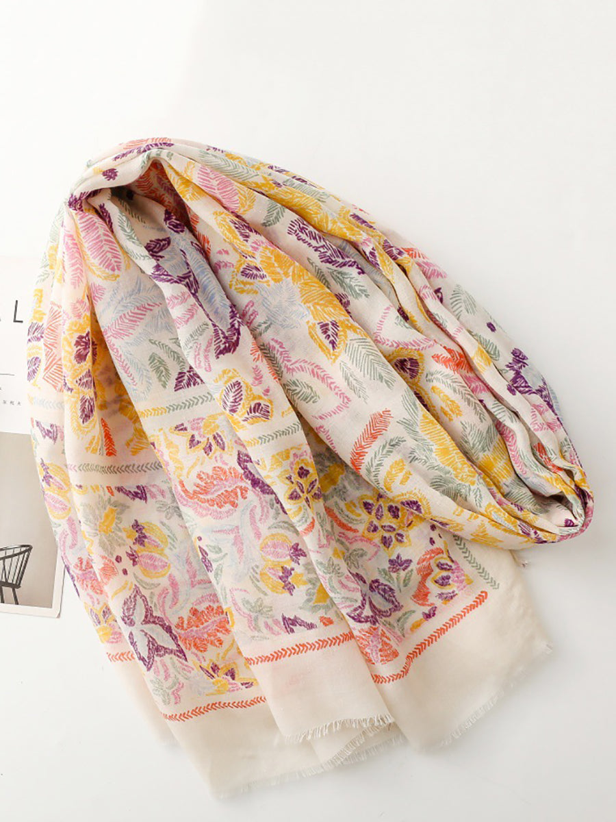 Women Artsy Colorful Plant Shawl Scarf